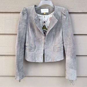 Leifsdottir taupe suede lace up cuffs crop jacket